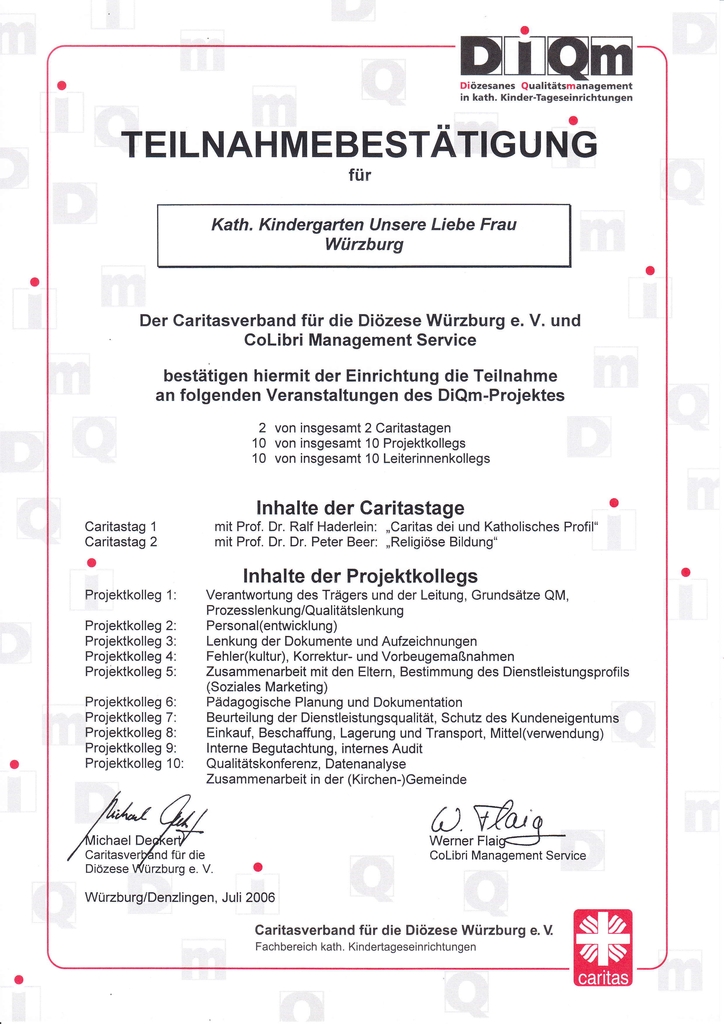 Zertifikat DiQm KiGa ULF 2006